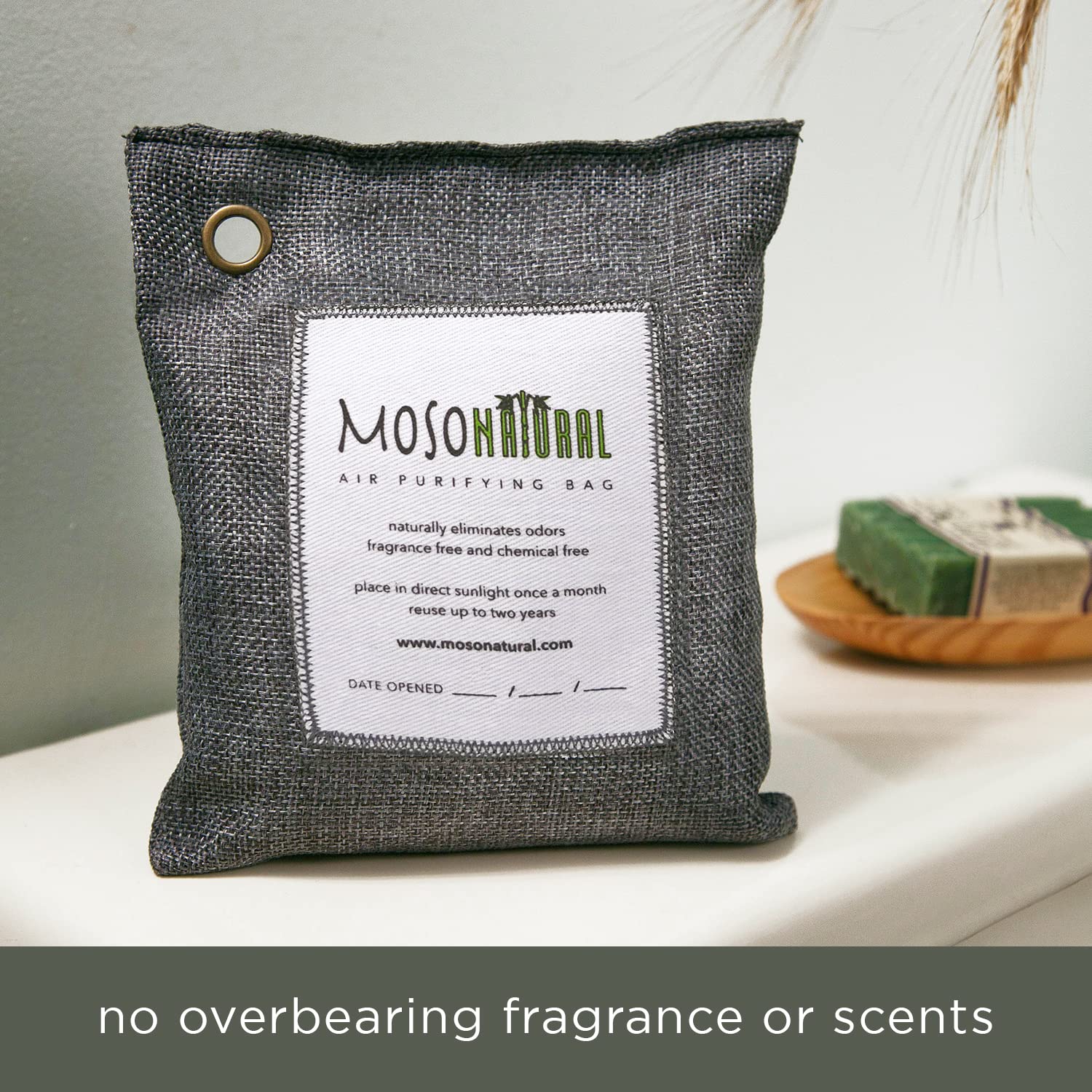 Moso Natural Air Purifying Bag 200g (3 Pack). A Scent Free Odor Eliminator for Cars, Closets, Bathrooms, Pet Areas. Premium Moso Bamboo Charcoal Odor Absorber. Two Year Lifespan! (Charcoal Grey)