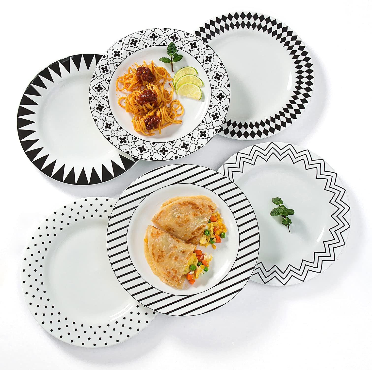 AnBnCn 10 Inches Porcelain Dinner Plates, Large Serving Plate Set, 6-Different Motifs Assorted Patterns, Set of 6