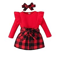 fhutpw Baby Toddler Girl Outfits Fall Winter Clothes Turtleneck Knitted Cotton Long Sleeves Tops & Button Mini Skirts Set