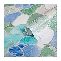 d-c-fix Window Privacy Film Lisboa Blue Stained Glass Self-Adhesive Two Way Day and Night Decorative Vinyl Covering for Home Door Bathroom Decal Sticker 17.7
