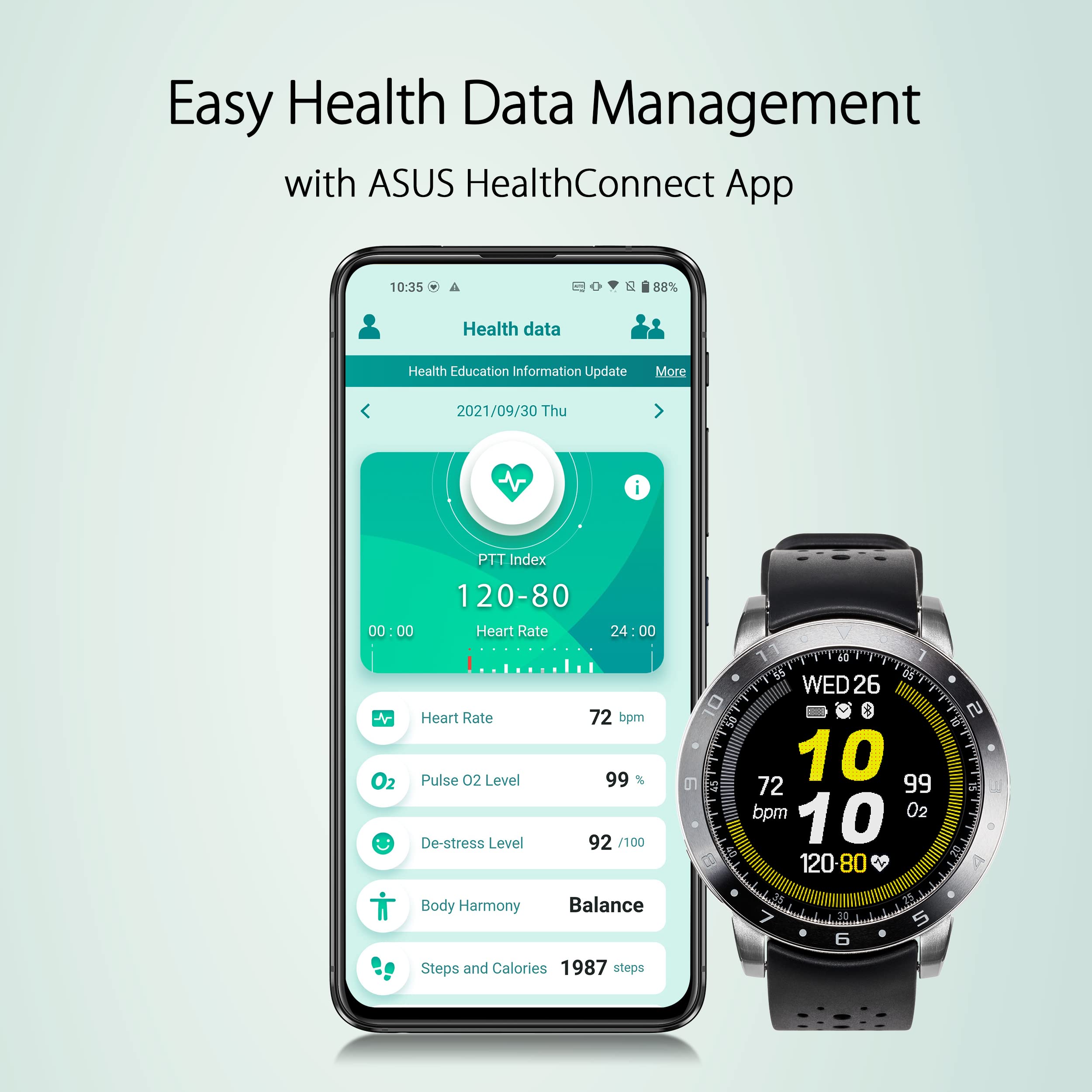 ASUS VivoWatch 5 (HC-B05) Intelligent Wearable smartwatch for Heart Rate, Skin Temperature and Sleep Monitoring with Built-in GPS and up to 14 Day Battery Life, Google Fit and Apple Health Supported