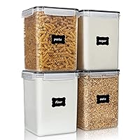Vtopmart Large Food Storage Containers 5.2L / 176oz, 4 Pieces BPA Free Plastic Airtight Canisters for Flour, Sugar, Baking Supplies, Rice with Lids, 4 Measuring Cups and 24 Labels, Black