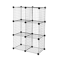 Amazon Basics 6-Cube Wire Grid Stackable Storage Shelves, 12 x 12-Inches, Black, 12.6