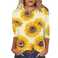 Women's Casual Bohemian Floral Printed Top Round Neck 7 Sleeve Loose Shirt Vest Women's Clothing 2024