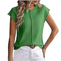 Women's Crewneck Knit Tops Summer Sleeveless Knitted Tee Shirt Solid Casual Sweater Tank Top Ladies Cmai Shirts