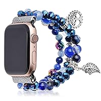 for Apple Watch Band Series 7/SE/6/5/4/3/2/1 Strap 38mm 40mm 42mm 44mm Diamond Metal Cover Agate Beads Bracelet (Color : Watchband, Size : 40mm)
