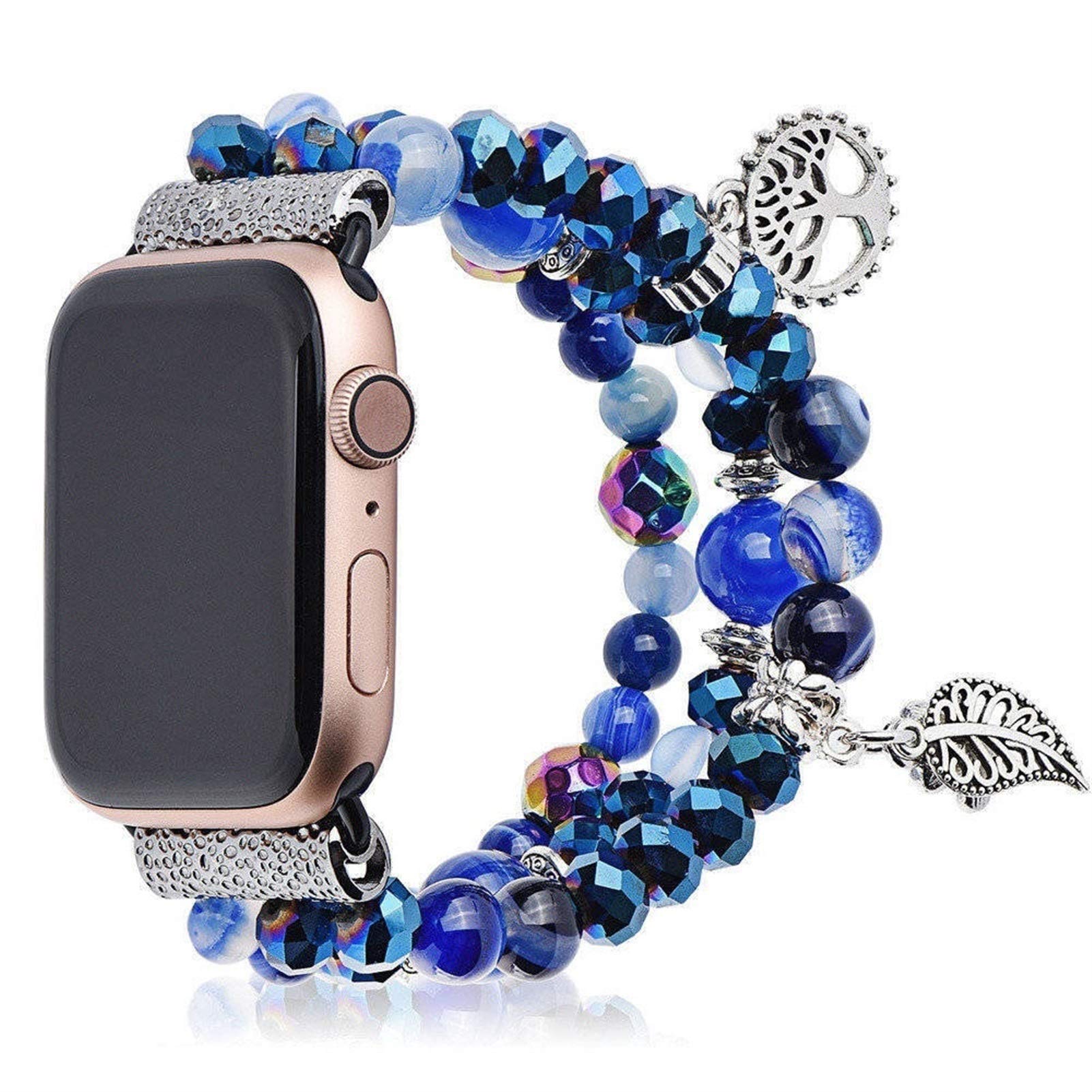 CRFYJ for Apple Watch Band Series 7/SE/6/5/4/3/2/1 Strap 38mm 40mm 42mm 44mm Diamond Metal Cover Agate Beads Bracelet (Color : Watchband, Size : 40mm)