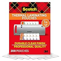 Scotch Thermal Laminating Pouches, 3 Mil Letter Size Laminating Sheets, 8.9 x 11.4 Inches, Education Supplies & Craft Supplies, For Use With Thermal Laminators, 200/Pack, 6 packs, 1200 Total Pouches