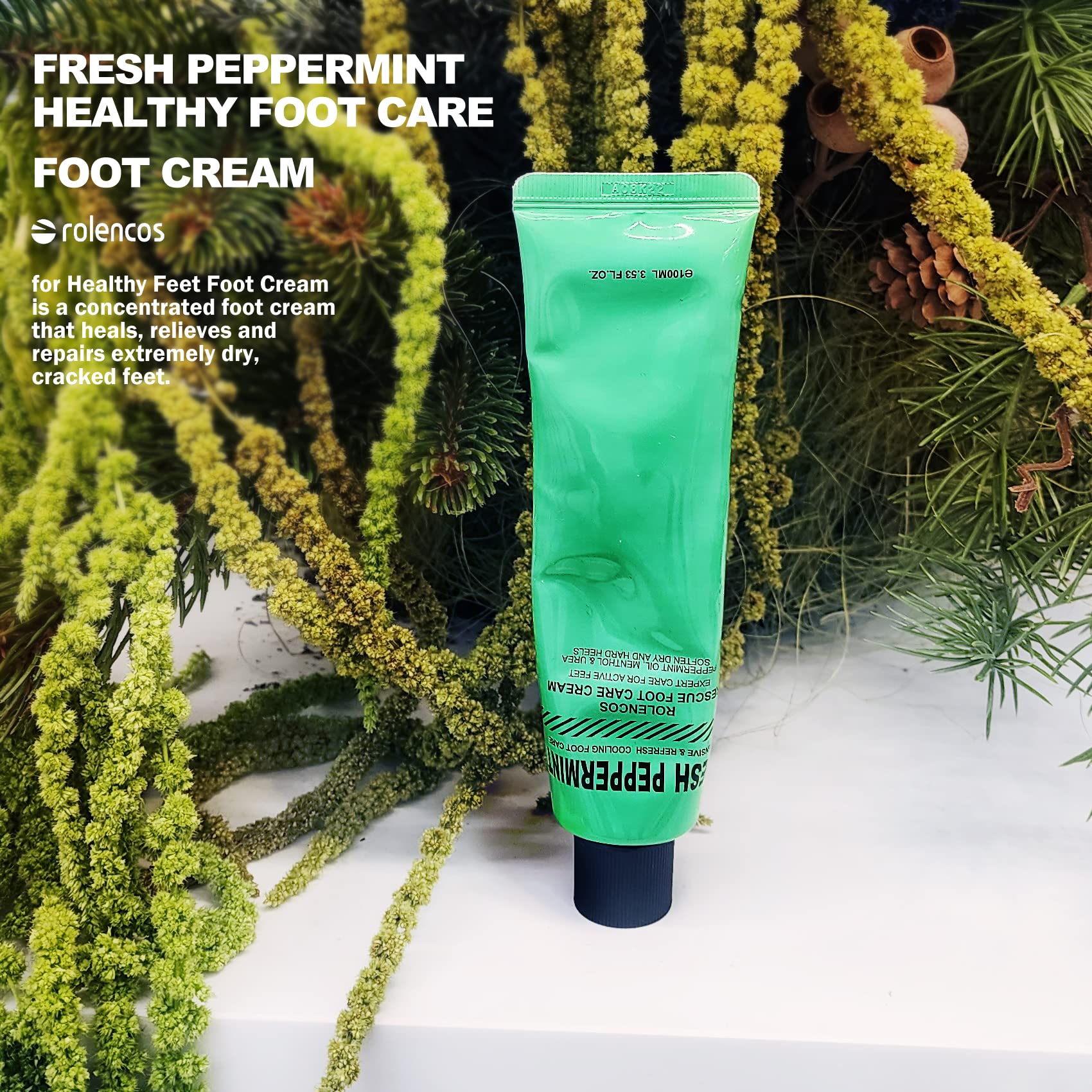 rolencos Peppermint Cooling Moisturizing Foot Cream 3.53oz, Callus Remover, Thick, Cracked, Rough, Dead and Dry, Hard Feet, Heels, Soles, Professional Crack Foot Care Rescue Cream