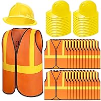 48 Pieces Kids Construction Worker Costume Includes 24 Pcs Construction Hats and 24 Pcs Construction Vests for Kids Birthday Party Halloween Construction Worker Costume Favor Decoration