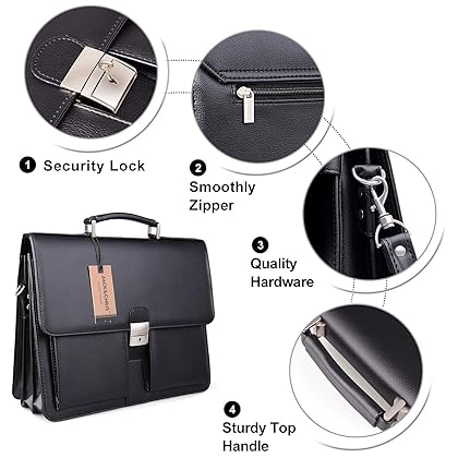 Jack&Chris Mens New PU Leather Attache Briefcase Traditional Messenger Lawyer Bag, MBYX015