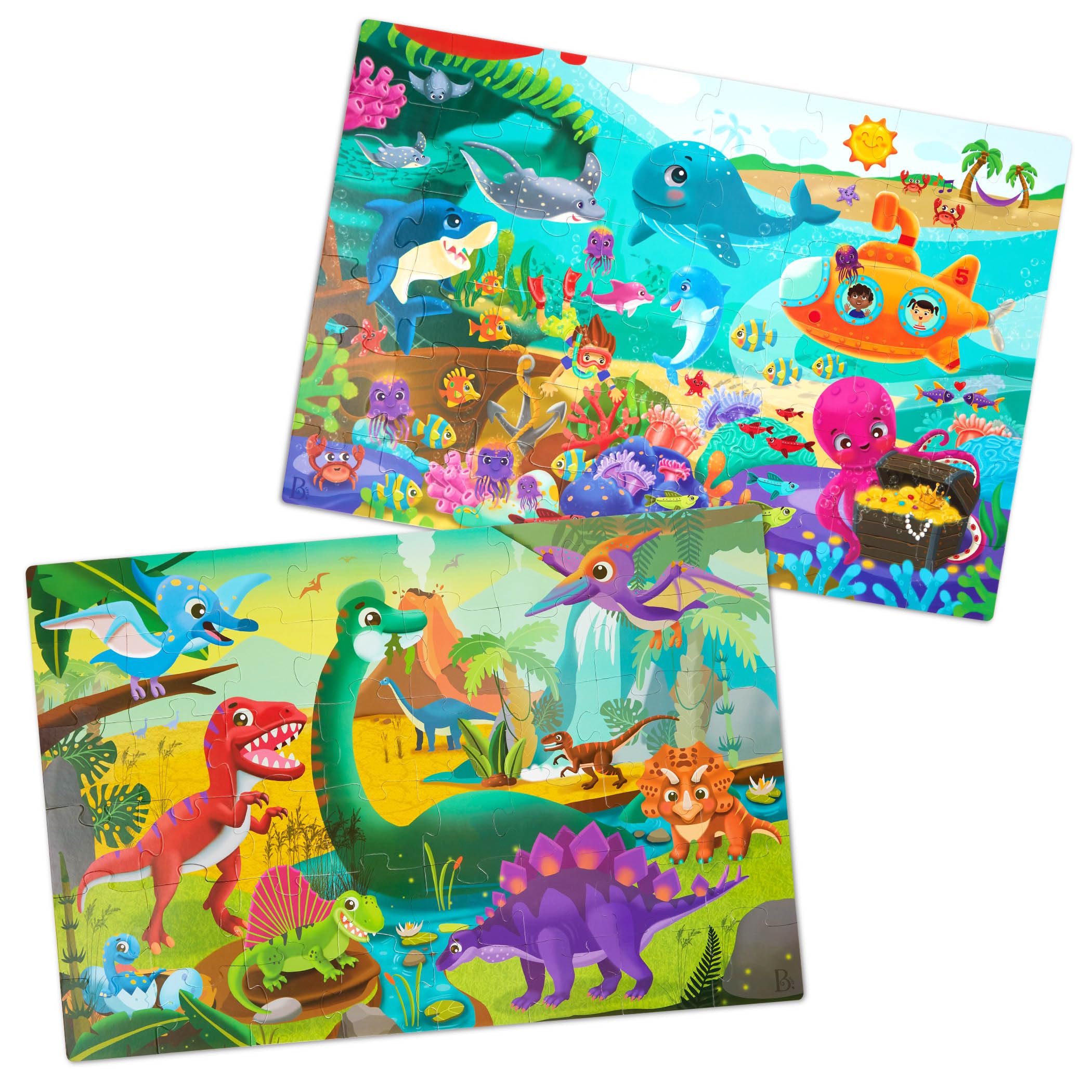 B. toys- Gigantic Jigsaw 2-Pack - Sea & Dinosaurs- 48-Piece Floor Puzzles – 2 Puzzles, Ocean & Dinos – Large 2 x 3 Feet Jigsaw Puzzles for Kids – Educational & Developmental Toys – 3 Years +