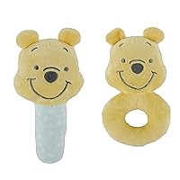 Disney Winnie The Pooh Assorted Plush Lovie Rattle Set Pack of 2 - Soft and Cuddly Plush Material, Built-in Rattle for Sensory Stimulation,Vibrant Colors and Intricate Details