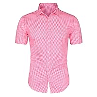 uxcell Men's Polka Dots Printed Dress Short Sleeves Button Down Shirt
