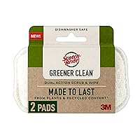 Scotch-Brite Greener Clean Dual Action Scrub & Wipe, for Washing Dishes and Cleaning Kitchen, Dish Scrubber for Washing Dishes, Superior Performance and Made with Sustainable Materials, 2 Pads