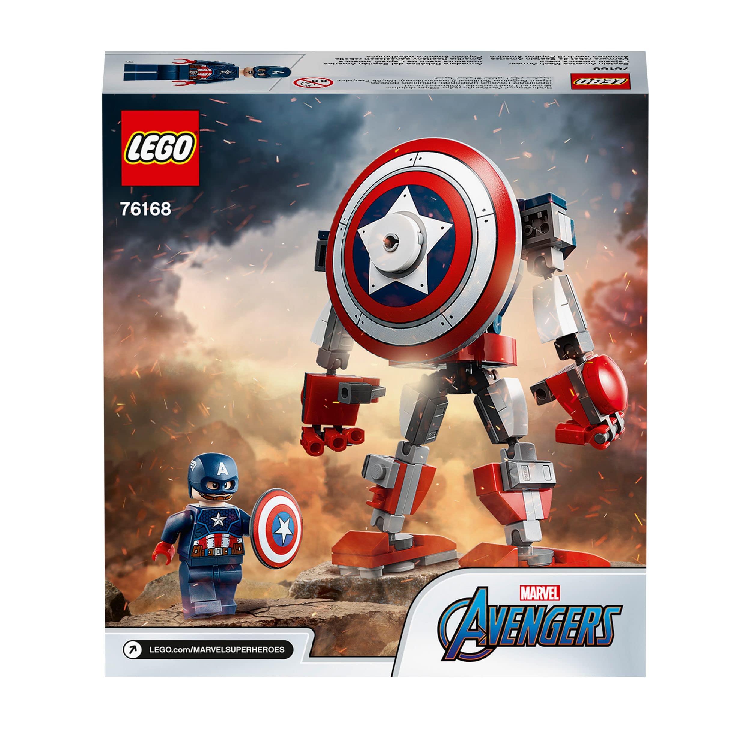 LEGO 76168 Marvel Avengers Captain America Mech Armour Set, Action Figure Toy for 7+ Years Old Boys and Girls