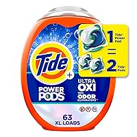 Tide Ultra OXI Power PODS with Odor Eliminators Laundry Detergent Pacs 63 Count For Visible and Invisible Dirt (Pack of 1)