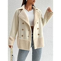 BOBONI Women's Jackets Autumn Double Breasted Teddy Panel Coat Lightweight Fashion (Color : Apricot, Size : XX-Small)