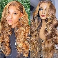 UNICE Ombre Highlight 13x4 Lace Front Human Hair Wig 180% Density Body Wave Brown Blonde #TL412 Color, Brazilian Remy Hair Lace Frontal Wig Pre Plucked with Baby Hair for Women 22inch