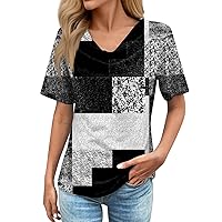 Short Sleeve Shirts for Women，Women's Fashion Casual Stacked Collar Vintage Printed Short Sleeve Shirt