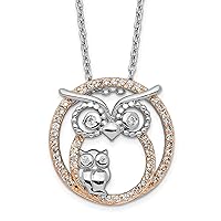 Cheryl M Sterling Silver & Rose Gold Plated CZ Owl 18.25in Necklace