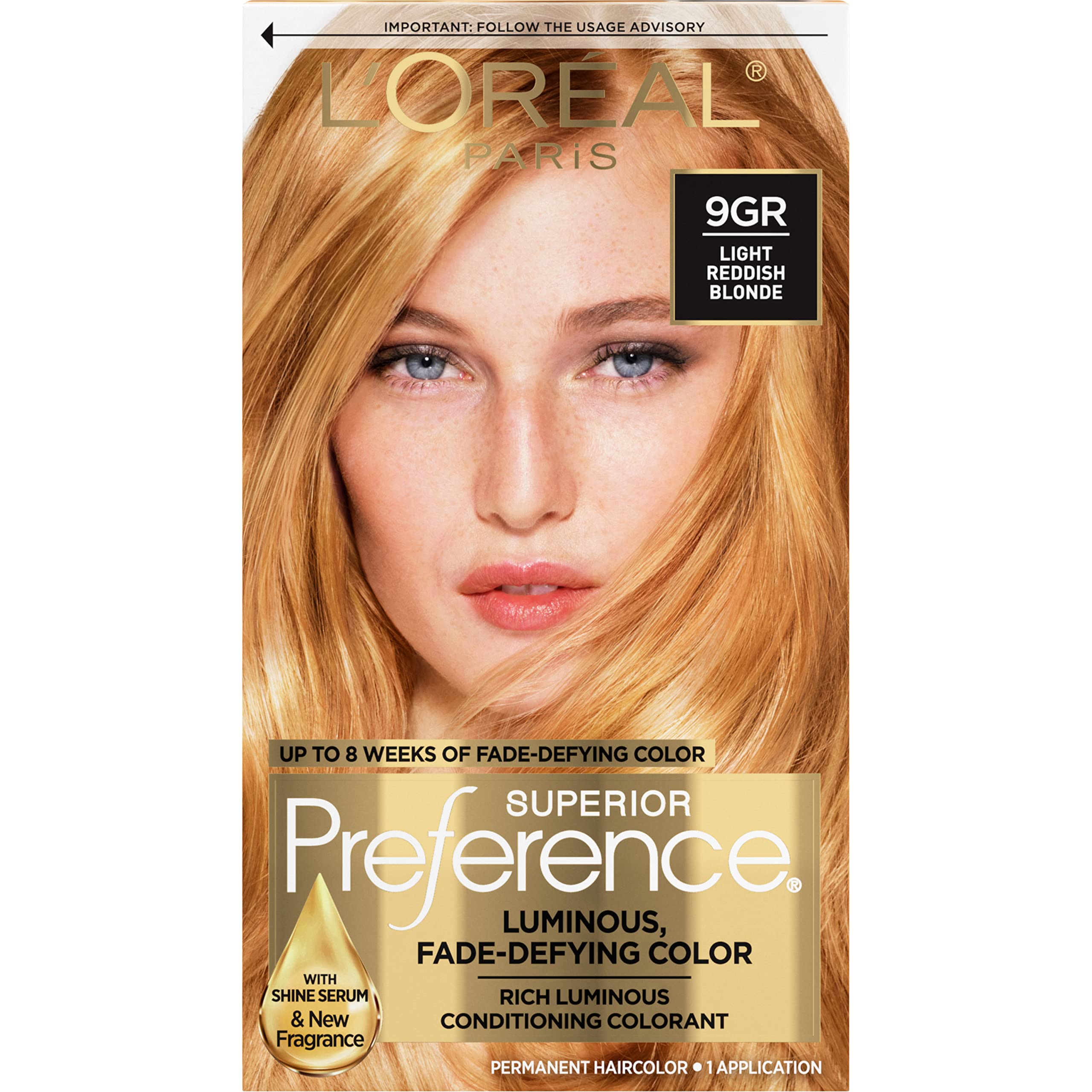 L'Oreal Paris Superior Preference Fade-Defying + Shine Permanent Hair Color, 9GR Light Golden Reddish Blonde, Pack of 1, Hair Dye