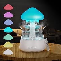 Rain Cloud Humidifier Water Drip Mushroom Rain Cloud Night Light Aromatherapy Essential Oil Diffuser Desk Fountain Bedside Sleeping Calm Relaxing Mood Water Drop Sound Humidifier with 7 Colors