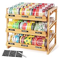 Bamboo Can Organizer for Pantry, 3 Tier Stackable Can Storage Organizer Pantry with Label Sticker and Marker Pen, Can Holders for Cabinet and Can Rack Organizer (Natural Bamboo)