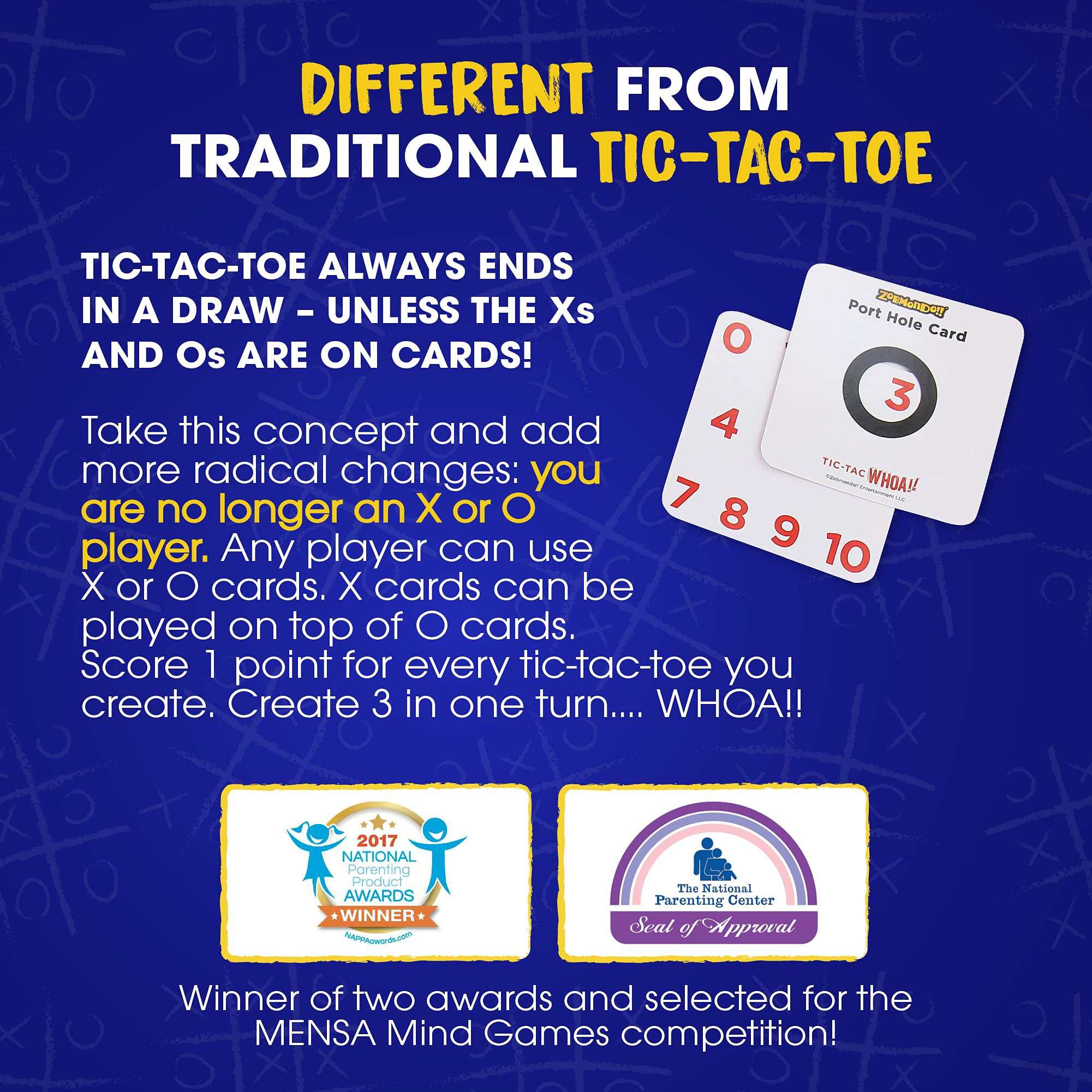 Tic Tac Whoa!! 5-in-1 Tic Tac Toe Card Game by Zobmondo!! | Fun for Families and-Kids