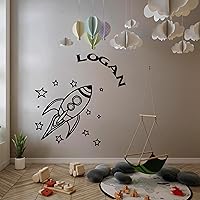 Name Wall Decals for Boys - Custom Wall Stickers Create Your Own - Logan Name Wall Decor with Rocket in Space - Boys Room Wall Decal - Nursery in Rocket Space Design
