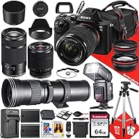 Sony a7 II Mirrorless Camera with FE 28-70mm f/3.5-5.6 OSS, E 55-210mm f/4.5-6.3 OSS and 420-800mm f/8.3 HD Manual Telephoto Lens + 64 GB Memory + TTL Pro Flash + More (30pc Bundle)
