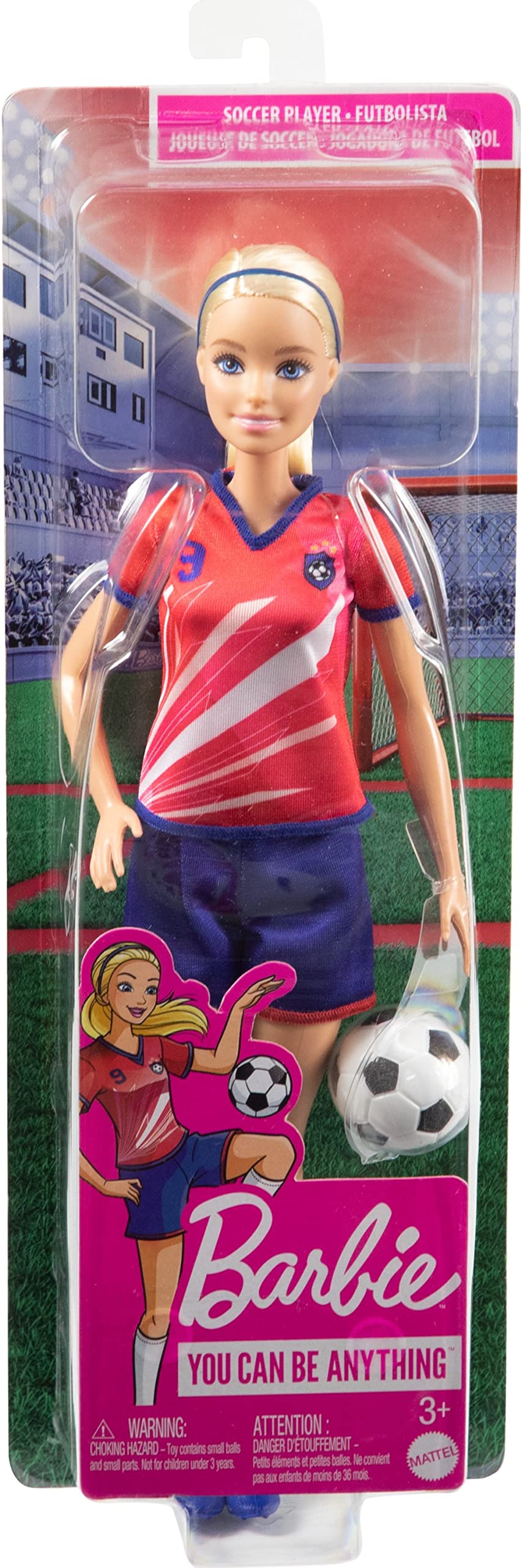 Barbie Soccer Fashion Doll with Blonde Ponytail, Colorful #9 Uniform, Cleats & Tall Socks, Soccer Ball 11.5 inches