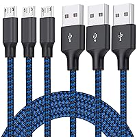 Micro USB Cable, 3Pack 6FT Android Charger Cord Long Braided Sync Fast Charging Cables Compatible with Samsung Galaxy S6 S7 Edge, Android Phone -Blue
