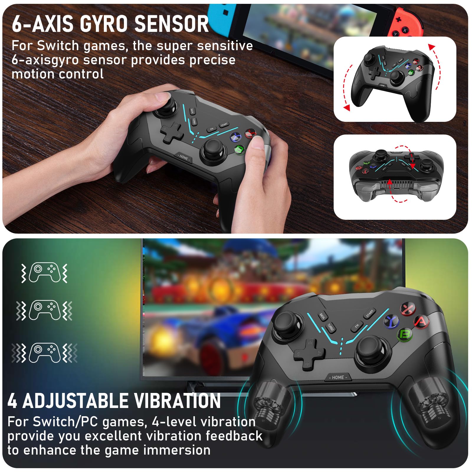 Wireless Controller for Switch/Lite/OLED, Diswoe Controller with a Mouse Touch Feeling on Back Buttons, Pro Controller with Wake-up,Programmable, Turbo Function