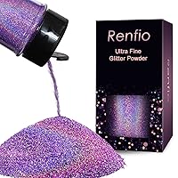 Renfio Holographic Ultra Fine Glitter Powder Metallic Resin Glitter 2.11 Oz (60g) PET Flakes Crafts Sequins 1/128