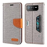 for Asus ROG Phone 6 Pro Case, Oxford Leather Wallet Case with Soft TPU Back Cover Magnet Flip Case for Asus ROG Phone 6 Pro (6.78''), Grey