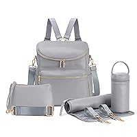 Minsong Diaper Bag Backpack,Fashion Leather Mommy Backpacks,Travel Toddler Baby Diaper Bags with in Bag Organizer and Changing Pad (Dark Grey)