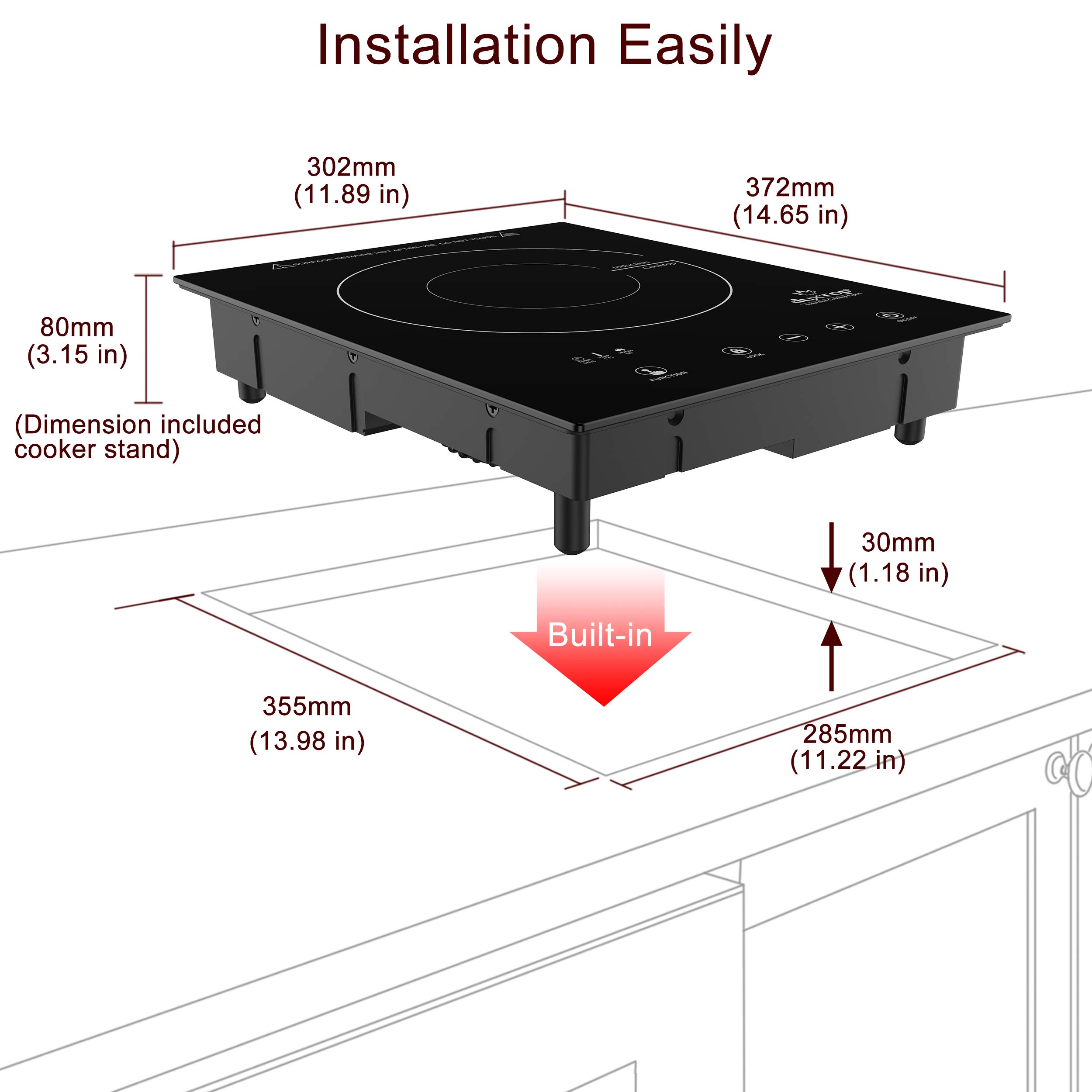 Duxtop Built-in Countertop Burner, Portable Induction Cooktop, Sensor Touch Induction Burner, 170-Minute Timer, Safety Lock, 1800W BT-200T1/8600BI