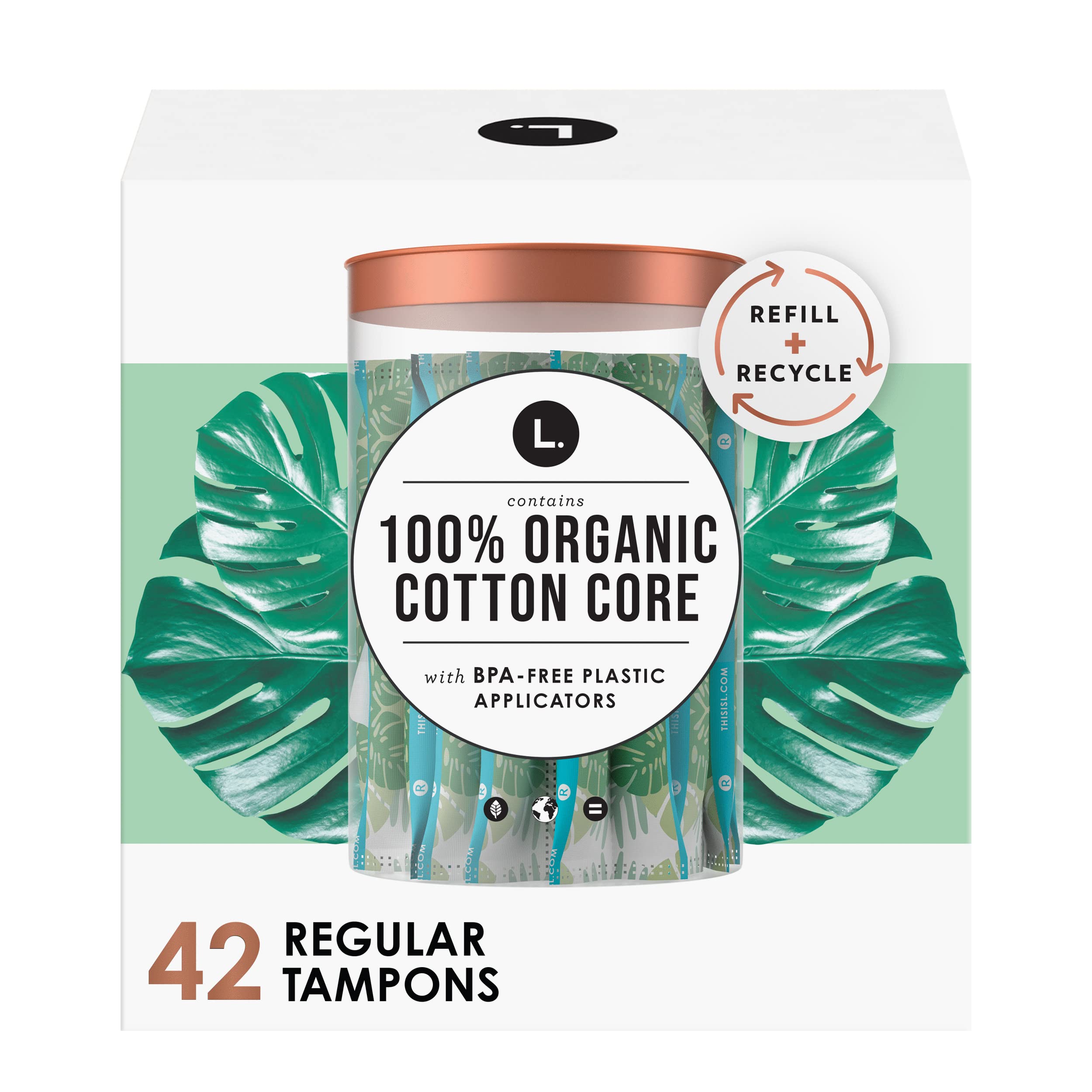 L. Organic Cotton Tampons - Regular 42 Count x 2 Packs (84 Count Total)