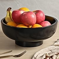 Black Wood Fruit Bowl for Kitchen Counter, 12-inch Diameter Large Wooden Fruit Bowl, Natural Wood, Black Decorative Bowl Fruit Holder