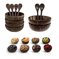 Coconut Bowl & Wooden Spoons Bowl Set (4, Natural), Coconut Bowl & Wooden Spoons Bowl Set 2 (Polished) and 4 Mini Coconut Bowls