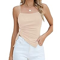 Blooming Jelly Women Sexy Casual Crop Tank Tops Summer Going Out Top Asymmetrical Hem Y2k Spaghetti Strap Tank Top Shirt