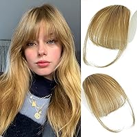 WECAN Clip in Bangs 100% Human Hair Extensions Ash Blonde bangs hair clip Fringe with Temples Wigs for Women Everyday Wear Curved Bangs (Wispy Bangs, Ash Blonde)