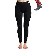 Merino Wool Base Layer Women Pants 100% Merino Wool Leggings Thermal Underwear Bottoms Light, Midweight + Wool Socks