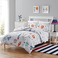 Kids Bedding Set Bed in a Bag for Boys and Girls Toddlers Printed Sheet Set and Comforter, Full, Floating in Space (Pack of 4)