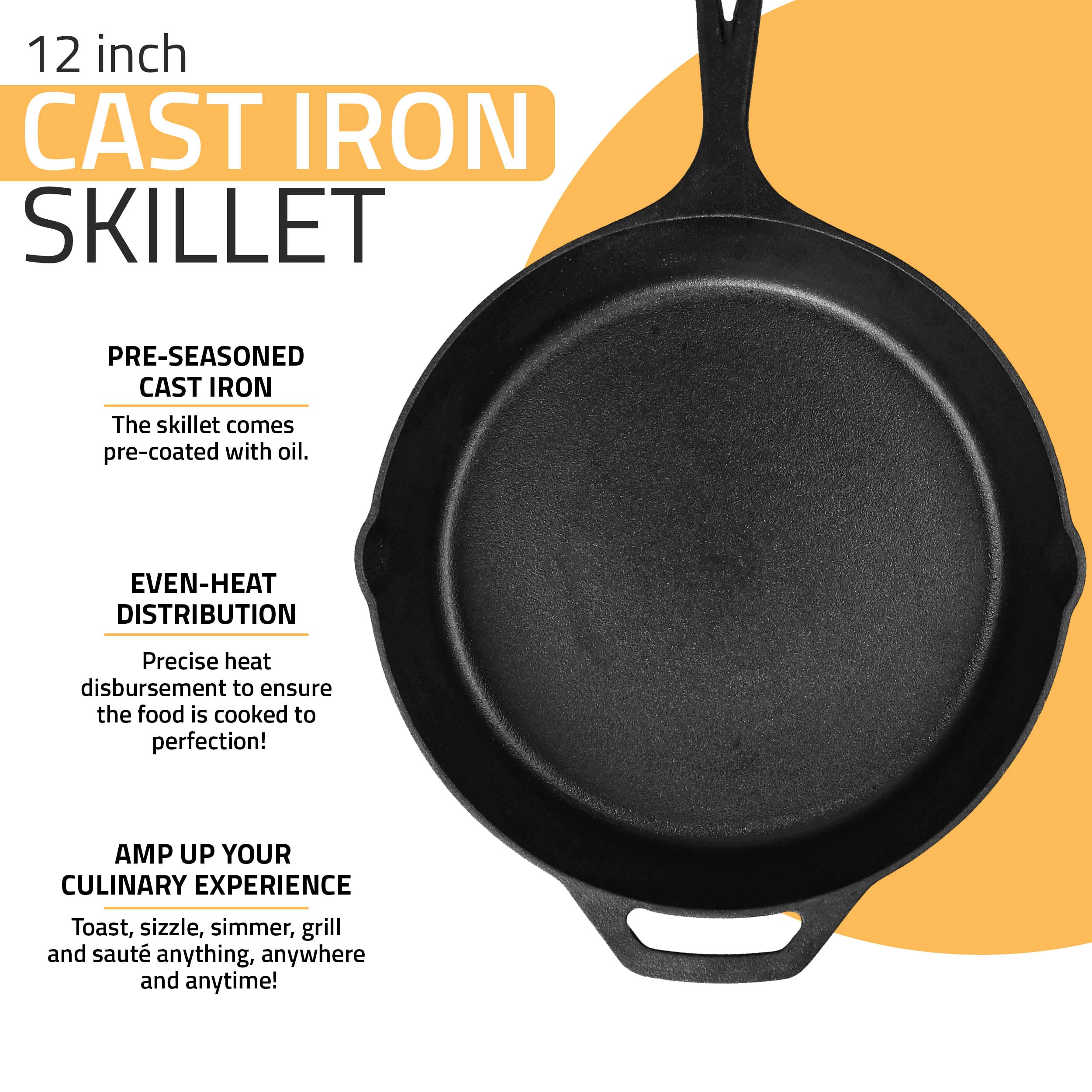 Utopia Kitchen Saute Fry Pan - Pre-Seasoned Cast Iron Skillet With Lid -  Nonstick Frying Pan 10 inch - Cast Iron Pan - Safe Grill Cookware for  indoor & Outdoor Use - Yahoo Shopping