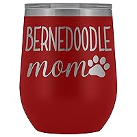 Bernedoodle Mom Wine Tumbler, Personalized Doodle Dog Mom Wine Tumbler With Lid, Dog Mom Stainless Steel Wine Glasses Insulated Wine Tumbler (Red)