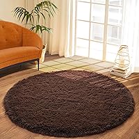 Soft Round Fluffy Bedroom Rugs for Girls Boys, Fuzzy Circle Area Rug for Nursery Playing Reading Room, Kids Room Carpets Shaggy Cute Rugs for Dorm Bedside Home Décor, 4 Feet, Brown