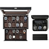 TAWBURY GIFT SET | Bayswater 24 Slot Watch Box with Drawer (Black) and Fraser 3 Watch Travel Case with Storage (Black)