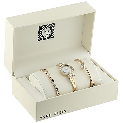 Anne Klein Women's Premium Crystal Accented Bangle Watch and Bracelet Set